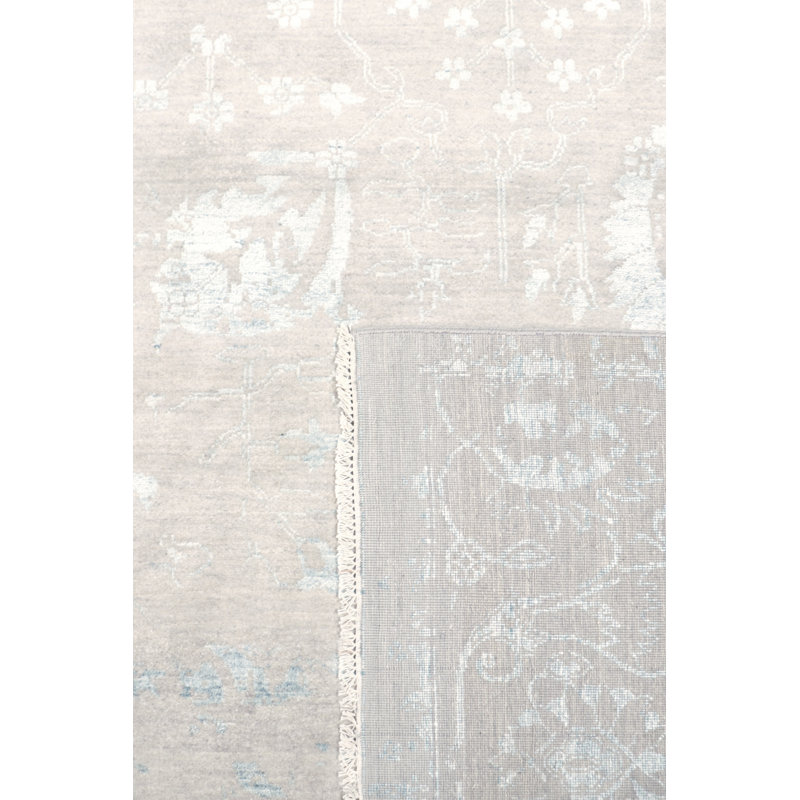 Handmade Blue Wool and Silk 10' x 13' Area Rug