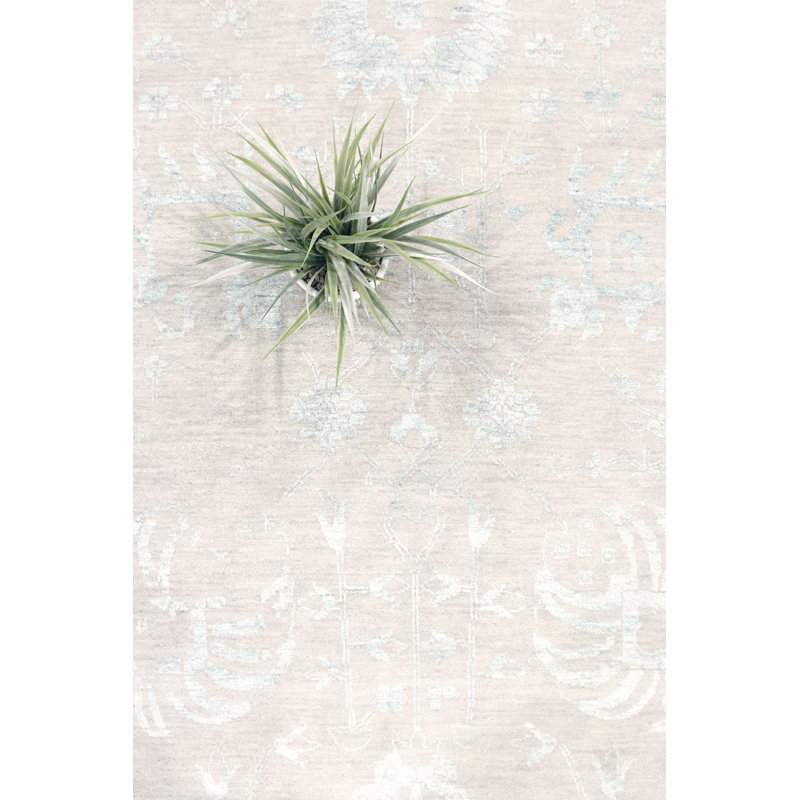 Handmade Blue Wool and Silk 10' x 13' Area Rug