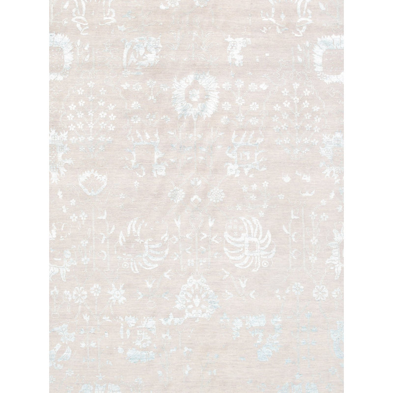 Handmade Blue Wool and Silk 10' x 13' Area Rug