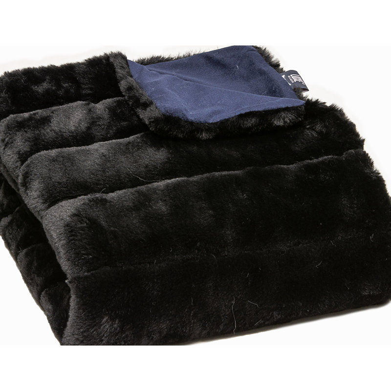 Luxe Black Faux Fur Quilted Throw Blanket