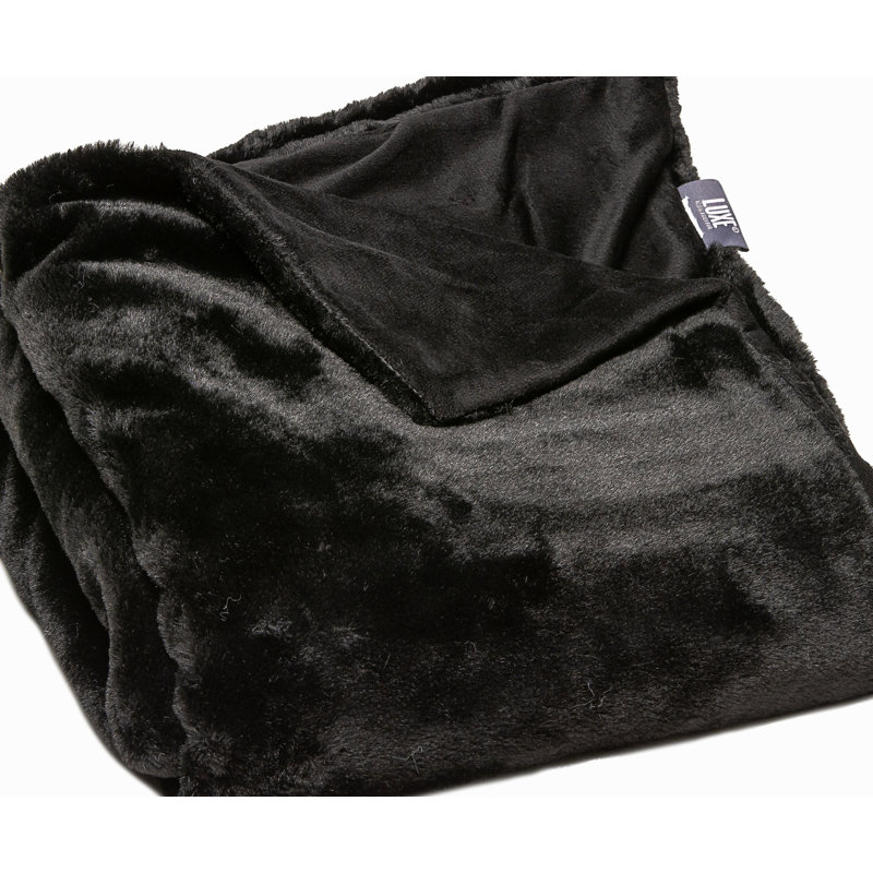 Luxurious Charcoal Black Faux Fur 50" x 60" Throw Blanket