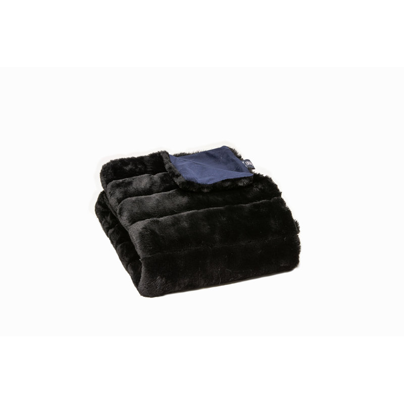 Luxe Black Faux Fur Quilted Throw Blanket
