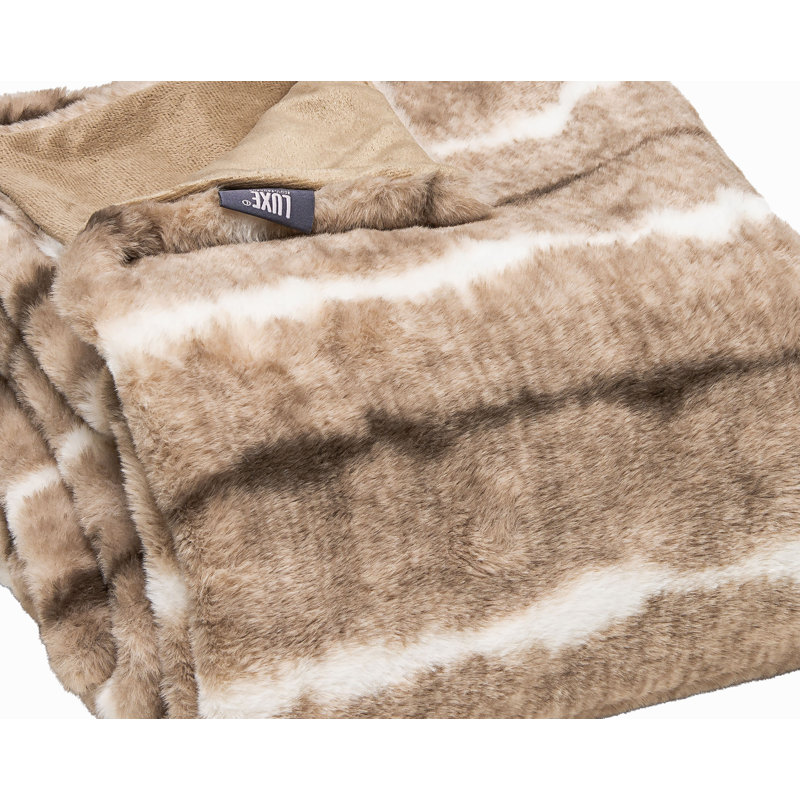 Dayton Beige Rabbit Faux Fur 50" x 60" Throw Blanket