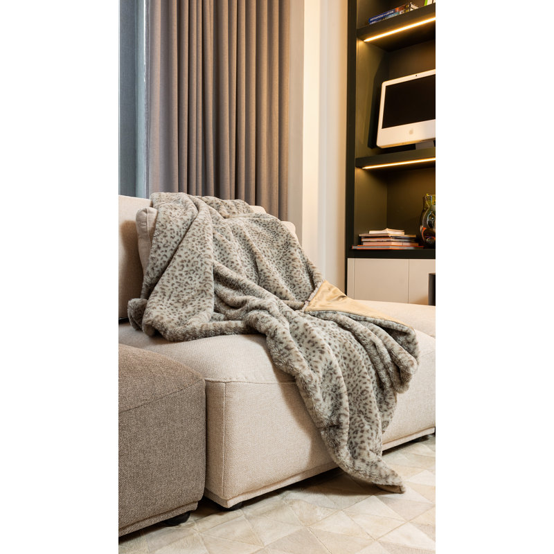 Luxurious Lynx Faux Fur & Fleece 50" x 60" Reversible Throw Blanket