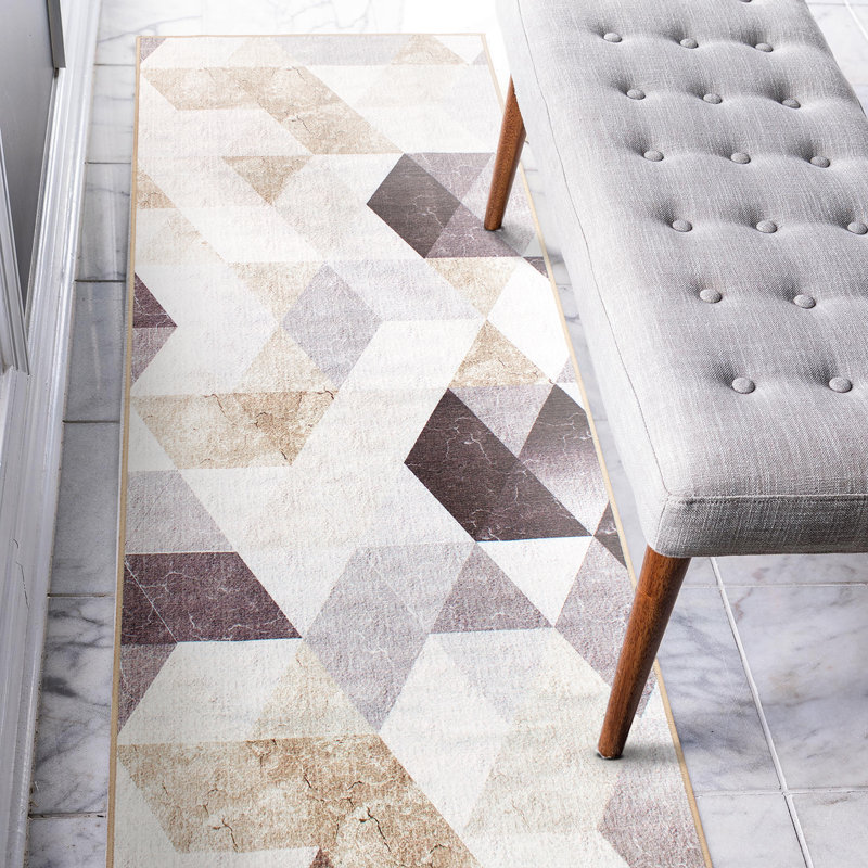 GeoSync Dark Gray Washable Flatweave Runner Rug 2.5'x7'
