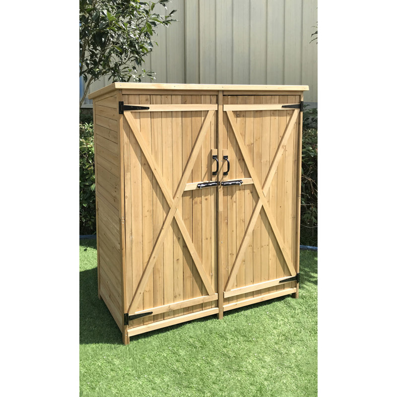 Black Fir Wood Outdoor Storage Shed with Shelving