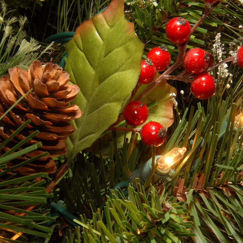 48" Prelit Wintry Pine Artificial Christmas Wreath with Pine Cones and Berries