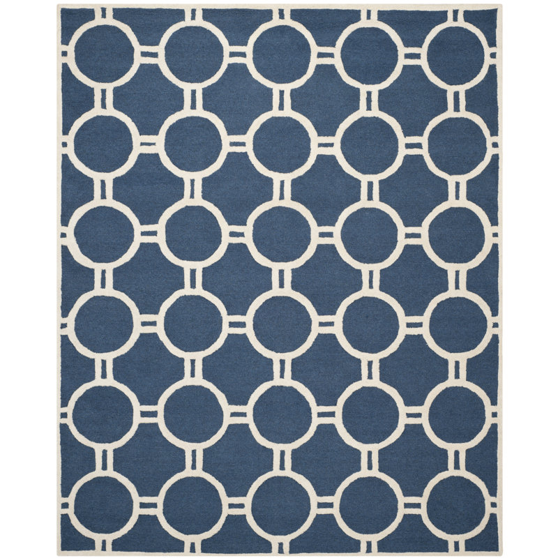 Navy Blue and Ivory Hand-Tufted Wool Square Rug, 24" x 24"