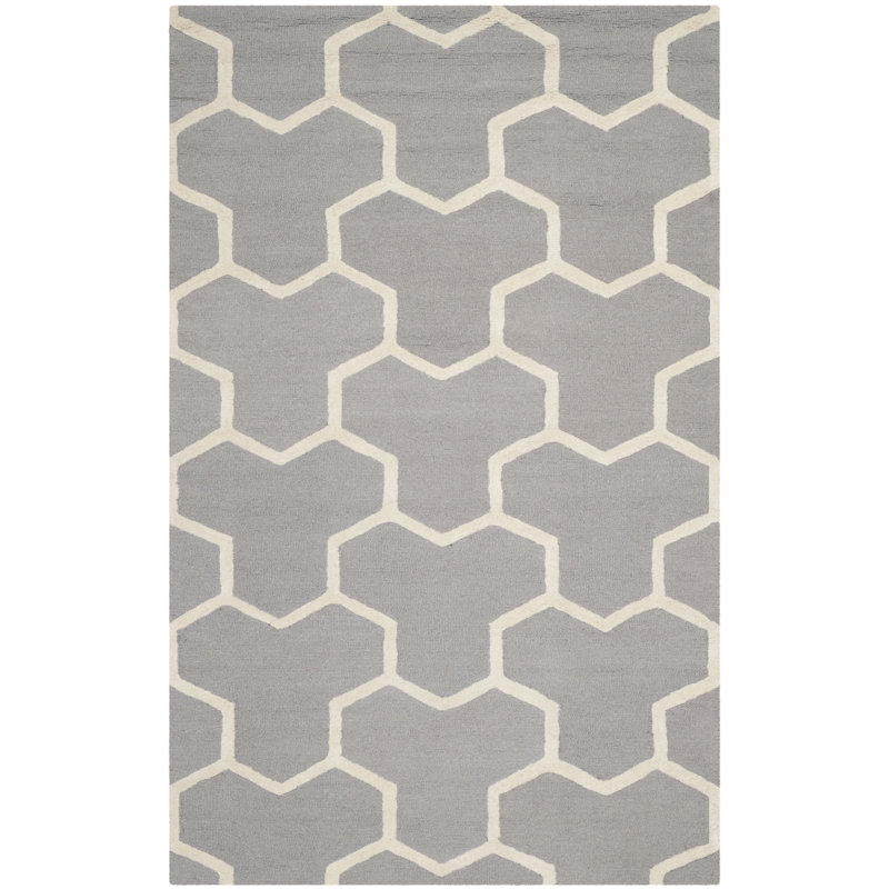 Handmade Silver and Ivory Tufted Wool 4' x 6' Rug