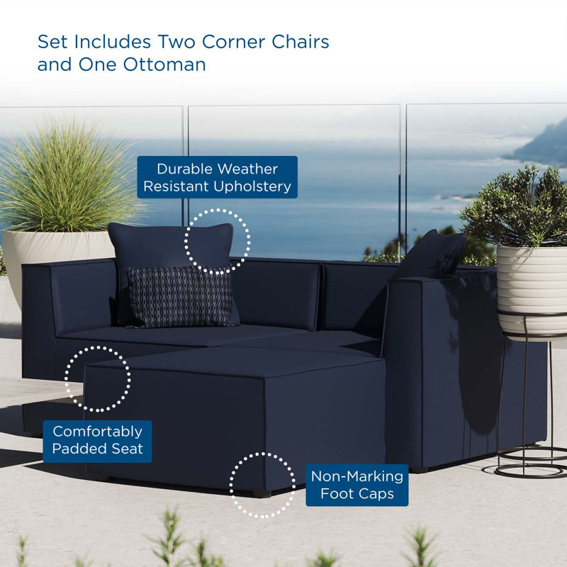 Navy Saybrook All-Weather Outdoor Loveseat and Ottoman Set