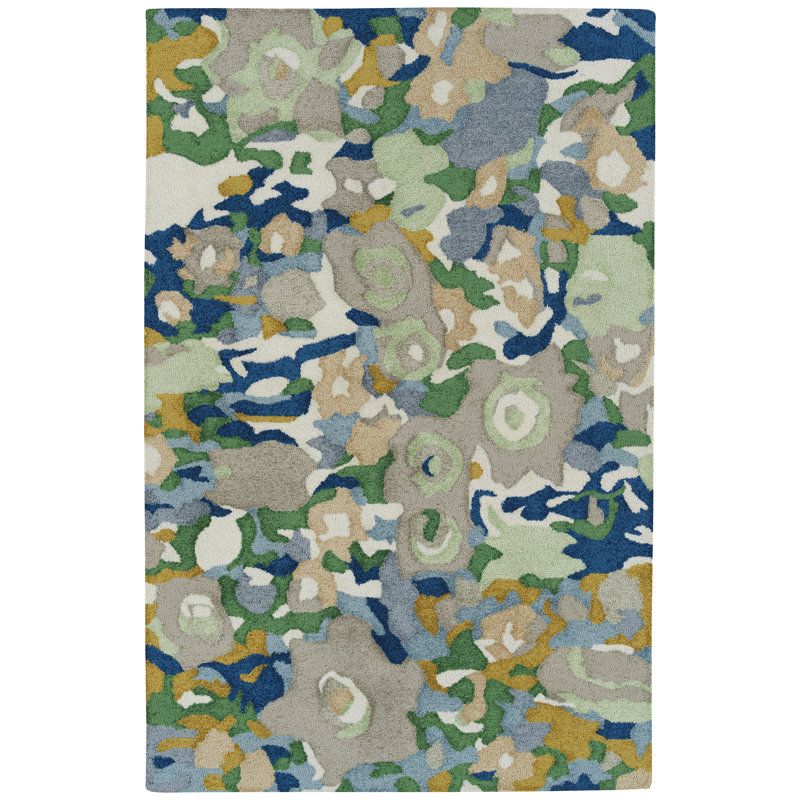 Handmade Blue Floral Tufted Rectangular Synthetic Rug
