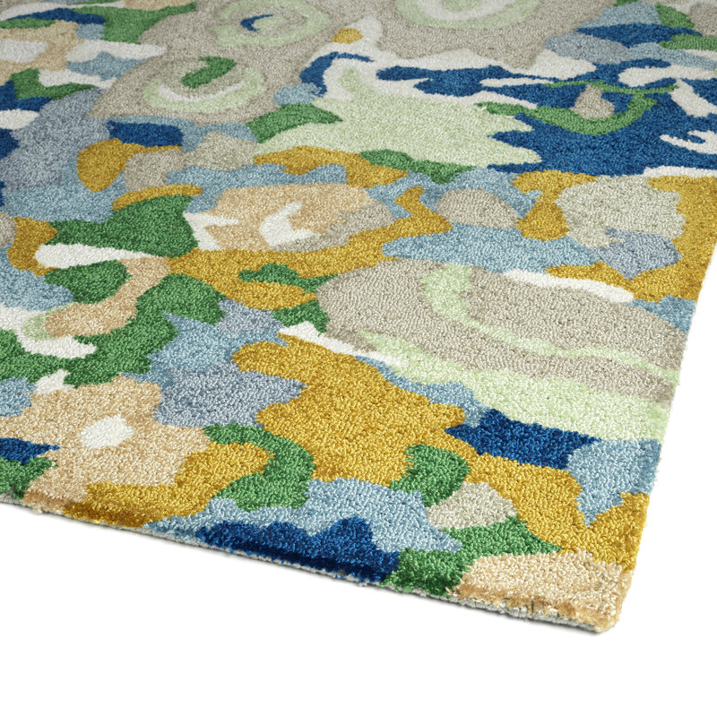 Handmade Blue Floral Tufted Rectangular Synthetic Rug