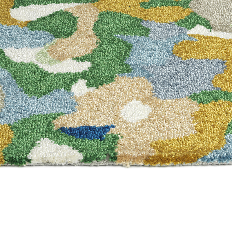 Handmade Blue Floral Tufted Rectangular Synthetic Rug