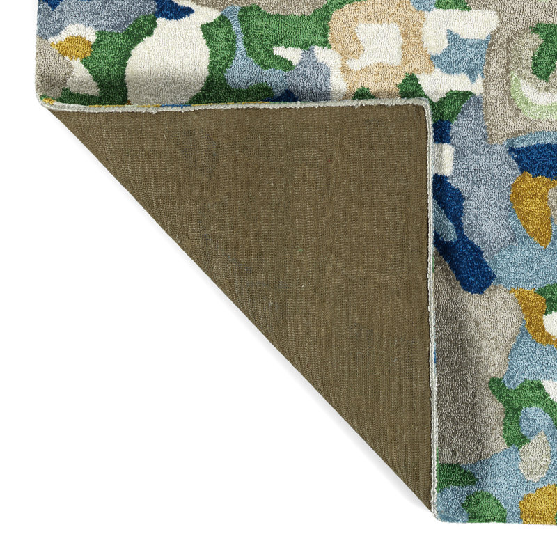 Handmade Blue Floral Tufted Rectangular Synthetic Rug