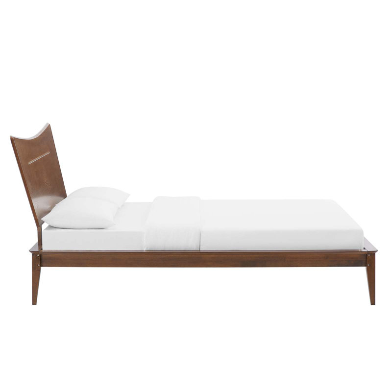 Astra Mid-Century Walnut Full Platform Bed with Wood Headboard