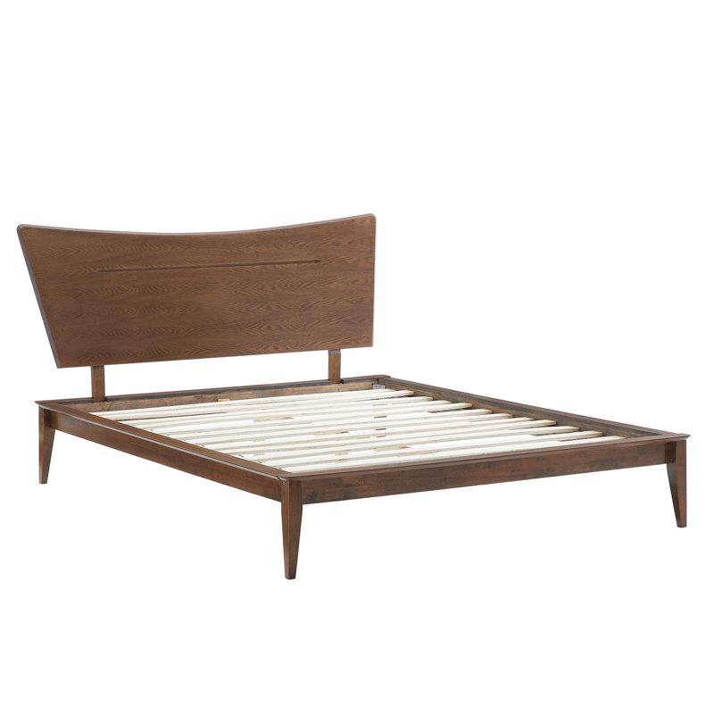 Astra Mid-Century Walnut Full Platform Bed with Wood Headboard