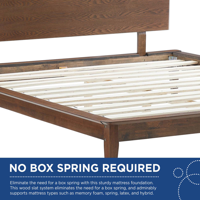 Astra Mid-Century Walnut Full Platform Bed with Wood Headboard