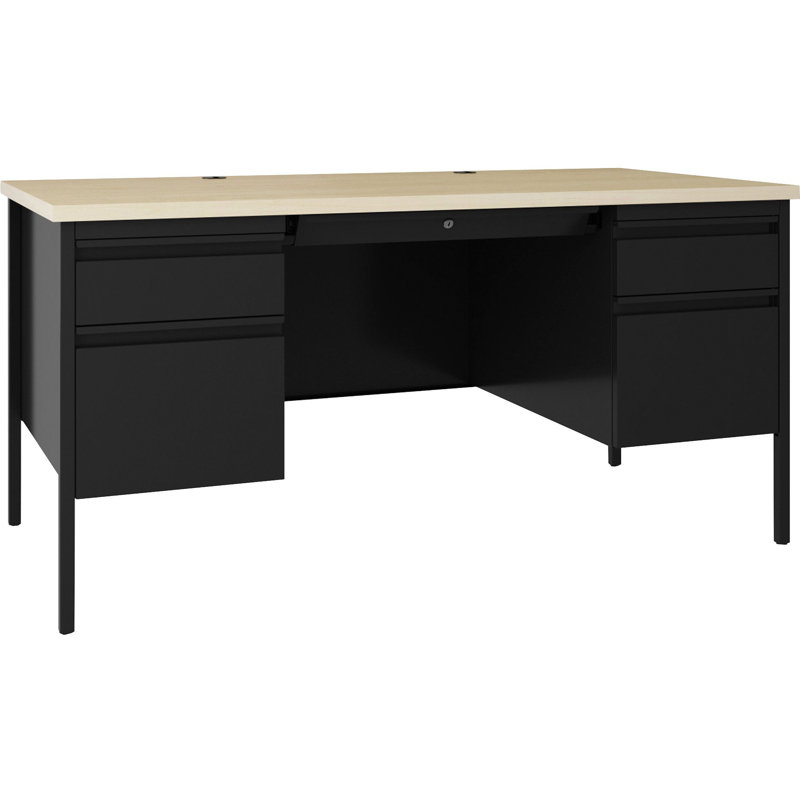 Black Steel Executive Desk with Maple Laminate Top and Filing Cabinets