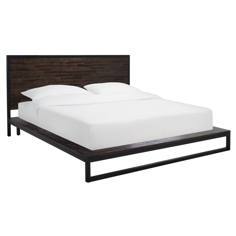 Queen Black Metal Frame Platform Bed with Headboard