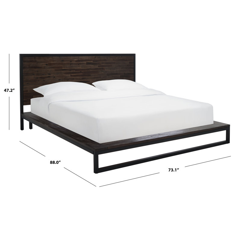 Queen Black Metal Frame Platform Bed with Headboard