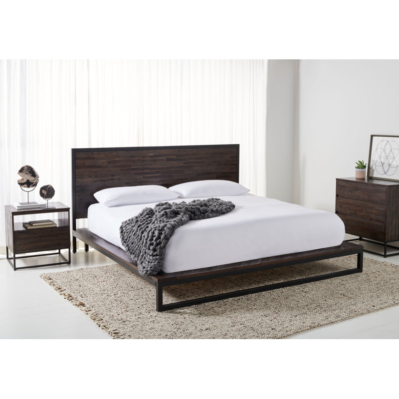 Emmarose King Platform Bed with Headboard in Black and Chocolate Brown