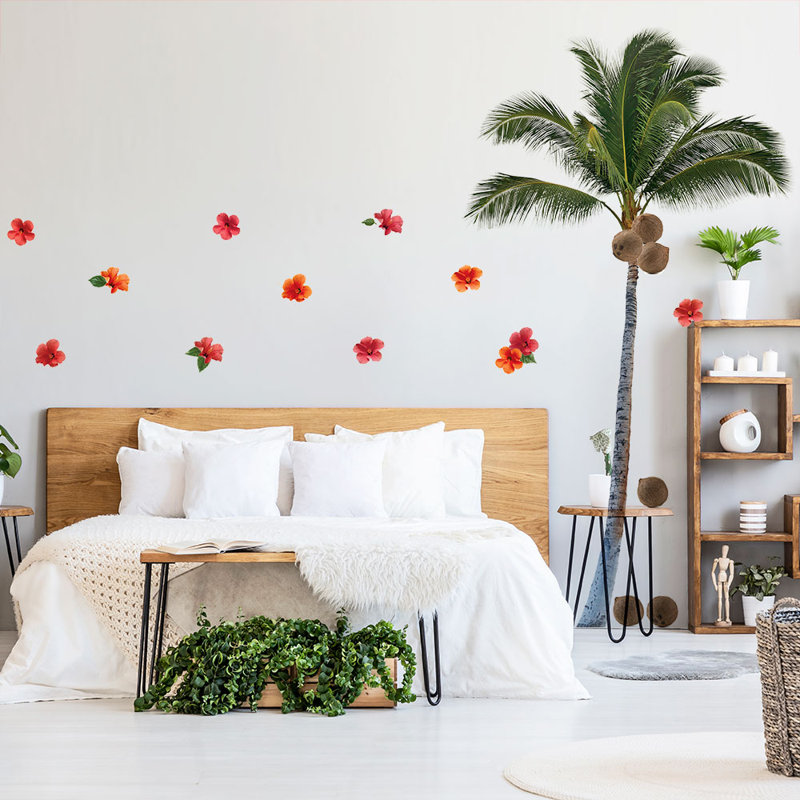 Oversized Palm Tree and Hibiscus Flower Decal Set for Kids