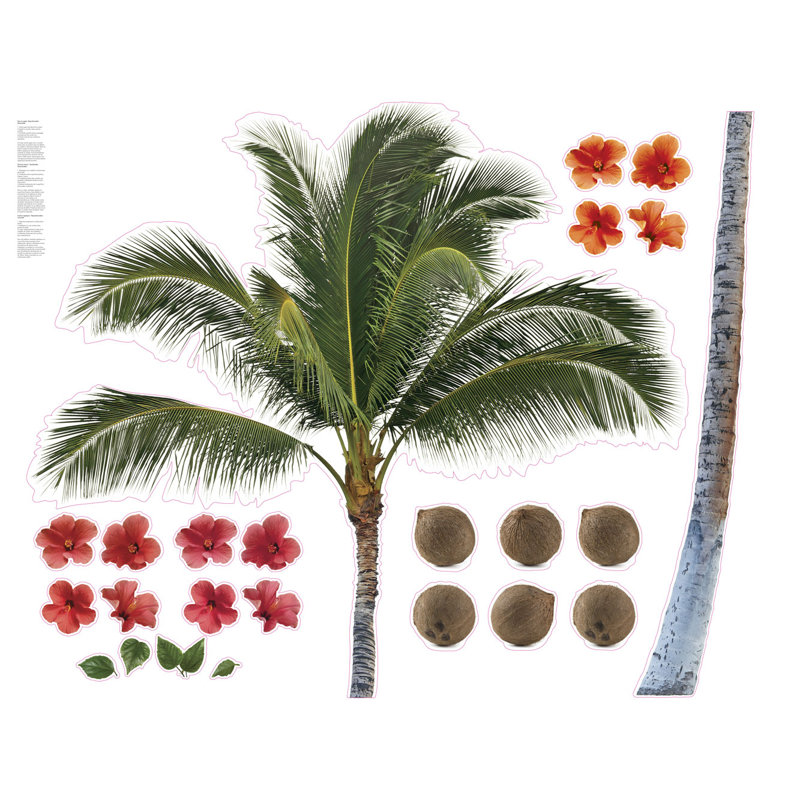 Oversized Palm Tree and Hibiscus Flower Decal Set for Kids