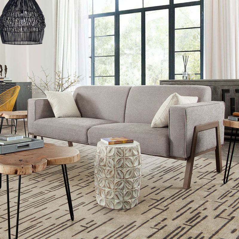 Fig Solid Mango Wood Round Drum End Table in Distressed White