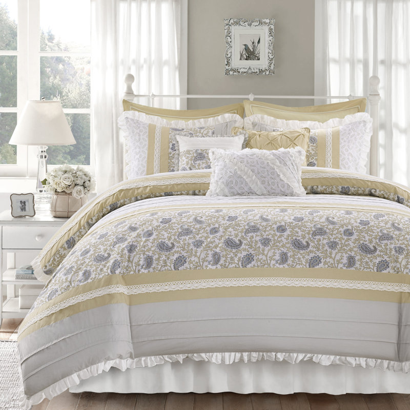 California King Yellow Cotton Reversible Comforter Set