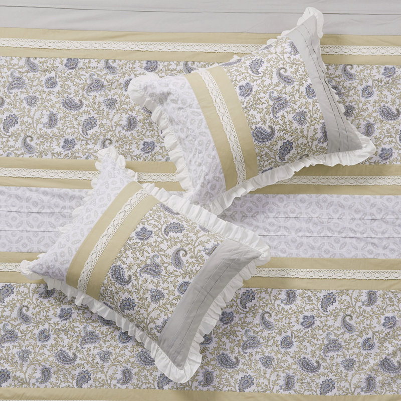 California King Yellow Cotton Reversible Comforter Set