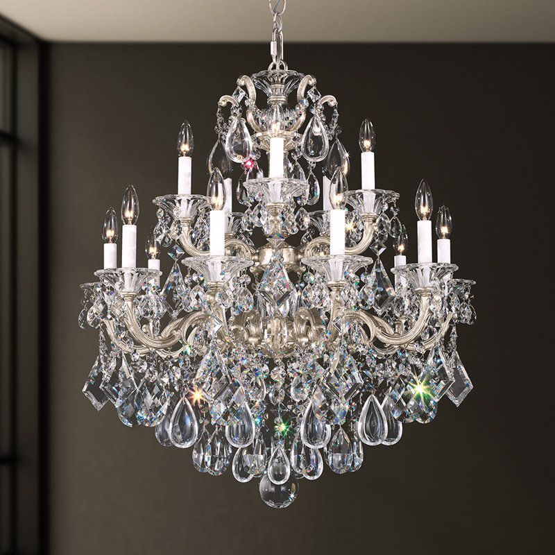 Antique Silver 15-Light Crystal Chandelier with Heritage Clear Crystals