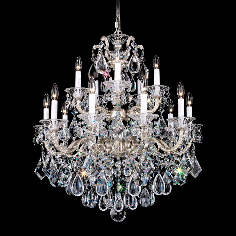Antique Silver 15-Light Crystal Chandelier with Heritage Clear Crystals