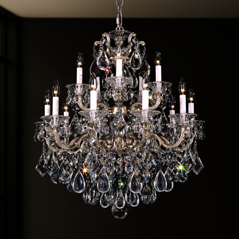 Antique Silver 15-Light Crystal Chandelier with Heritage Clear Crystals