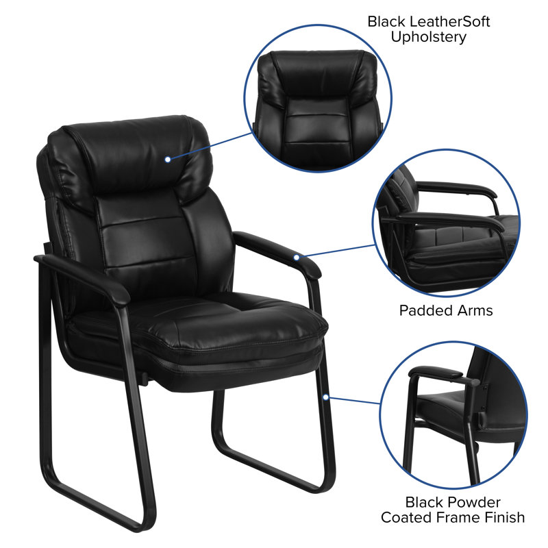Contemporary Black LeatherSoft Swivel Chair with Metal Sled Base