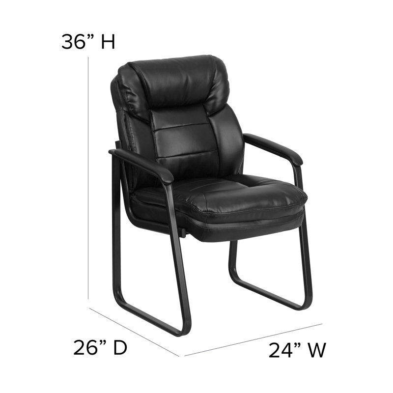 Contemporary Black LeatherSoft Swivel Chair with Metal Sled Base