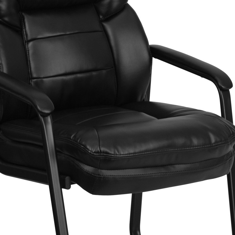 Contemporary Black LeatherSoft Swivel Chair with Metal Sled Base