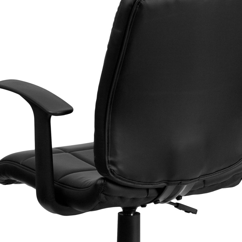 Mid-Back Black Vinyl Quilted Task Chair with Arms