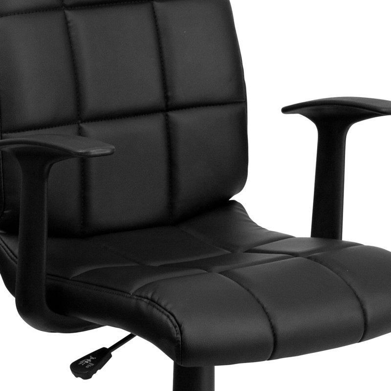 Mid-Back Black Vinyl Quilted Task Chair with Arms