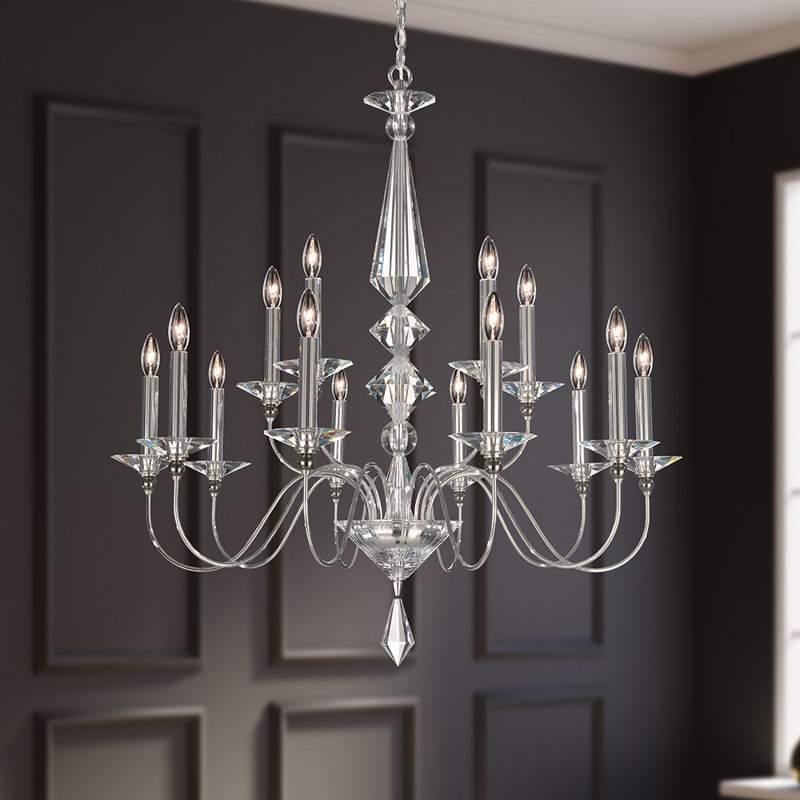 Elegant Optic Clear Crystal 15-Light Polished Silver Chandelier