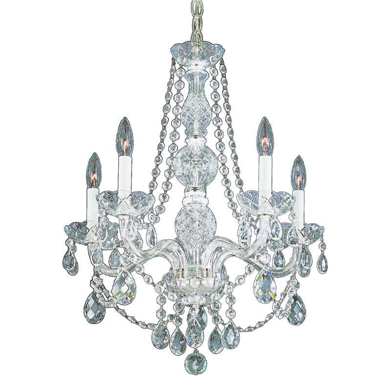 Arlington Polished Silver 5-Light Chandelier with Clear Heritage Crystals