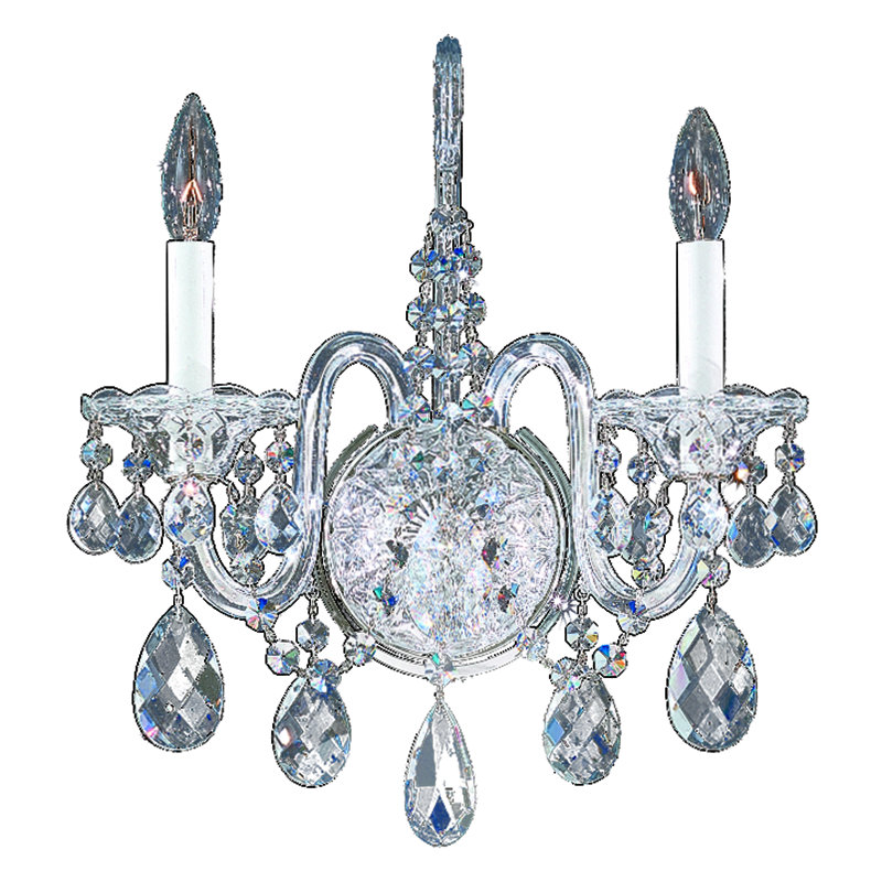 Sterling Polished Silver 2-Light Sconce with Clear Heritage Crystals