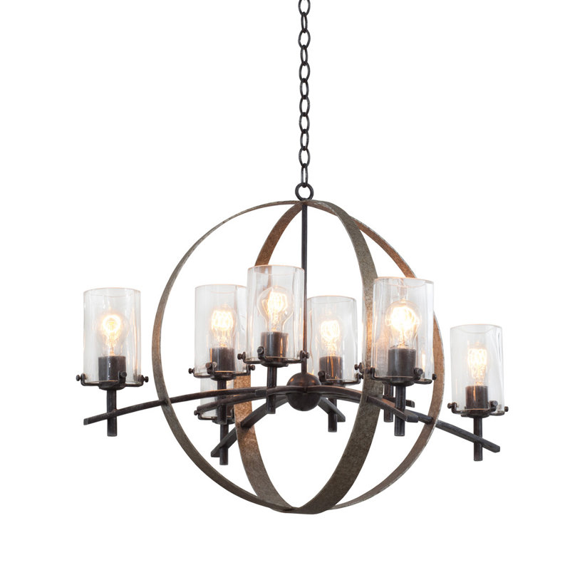 Vintage Iron and Nickel 8-Light Globe Chandelier