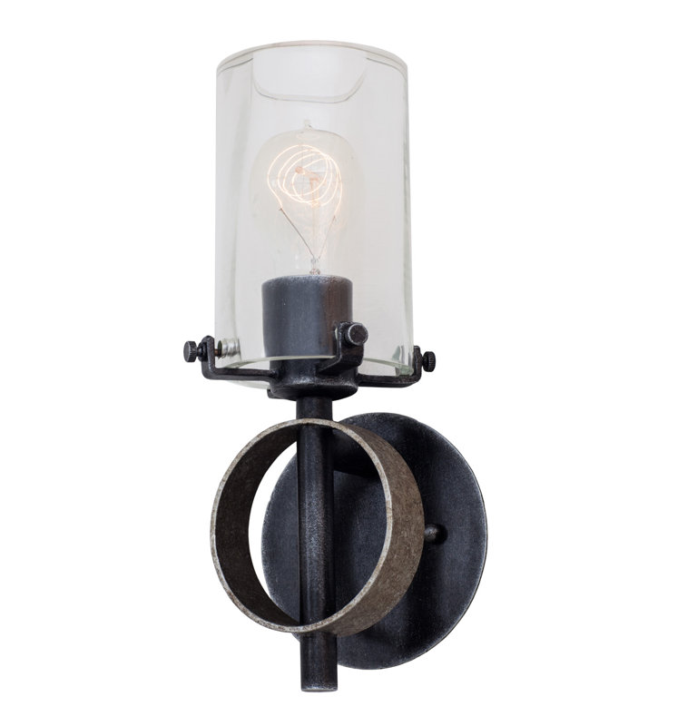 Vintage Iron 12" Nickel Dimmable Wall Sconce with Glass Shade