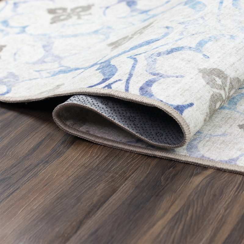 Beige Blue 5' x 7' Flat Woven Synthetic Rug