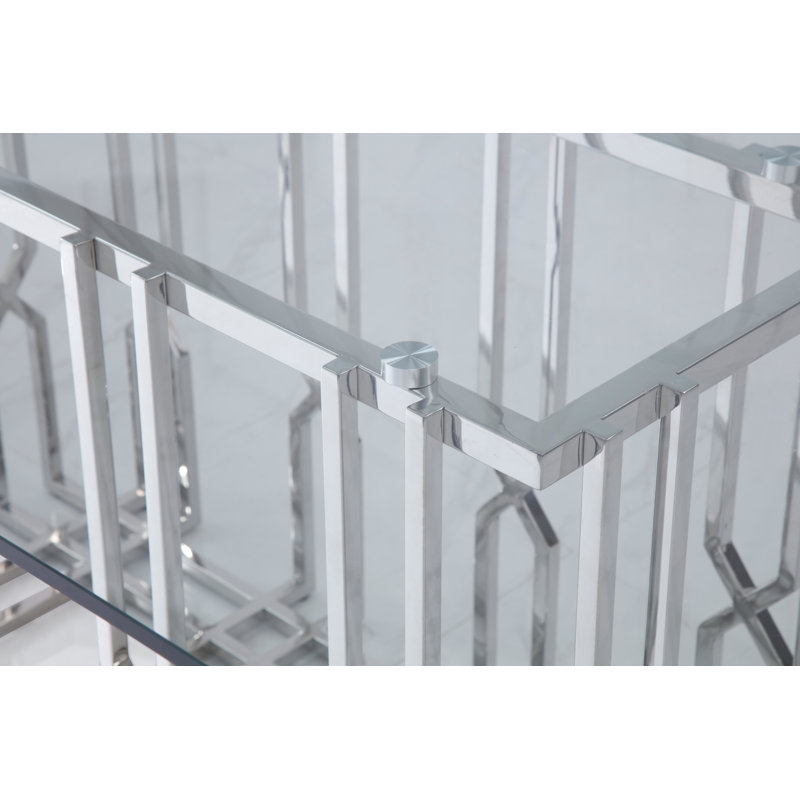 Ericson Modern Clear Glass & Chrome Dining Table for Six