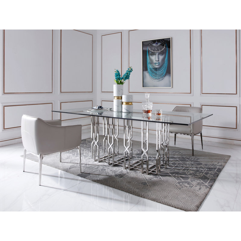 Ericson Modern Clear Glass & Chrome Dining Table for Six