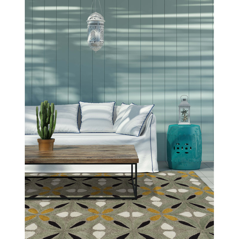 Hand-Tufted Peranakan Tile 8' x 10' Gray Synthetic Area Rug