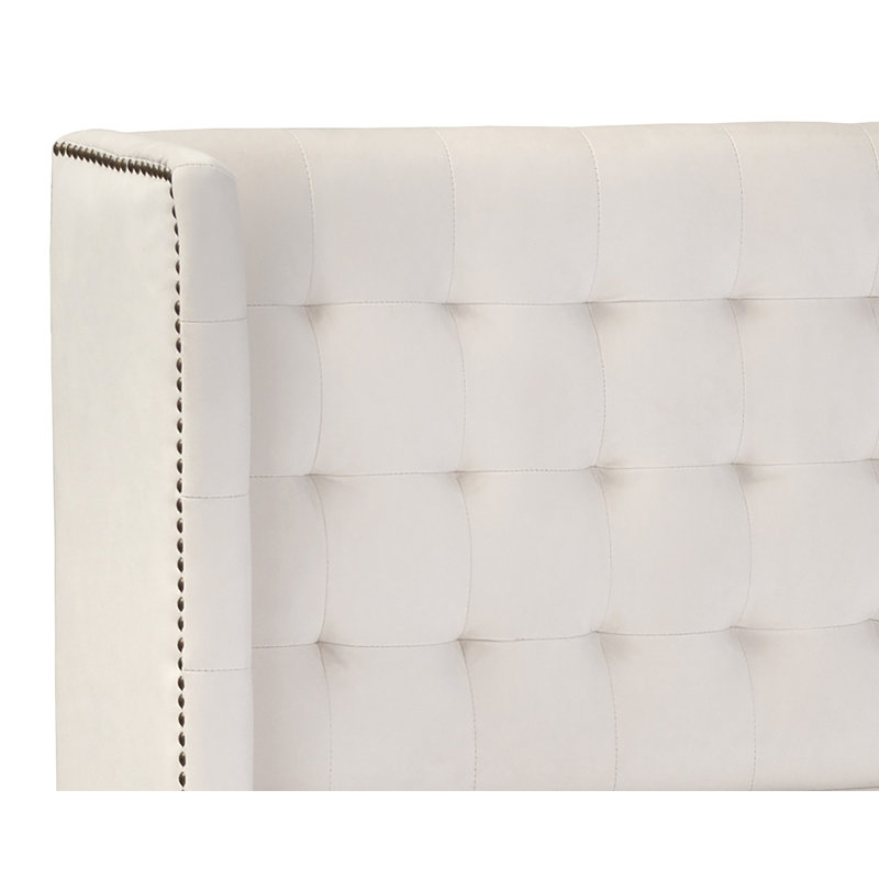 White Tufted Upholstered King Platform Bed with Metal Frame