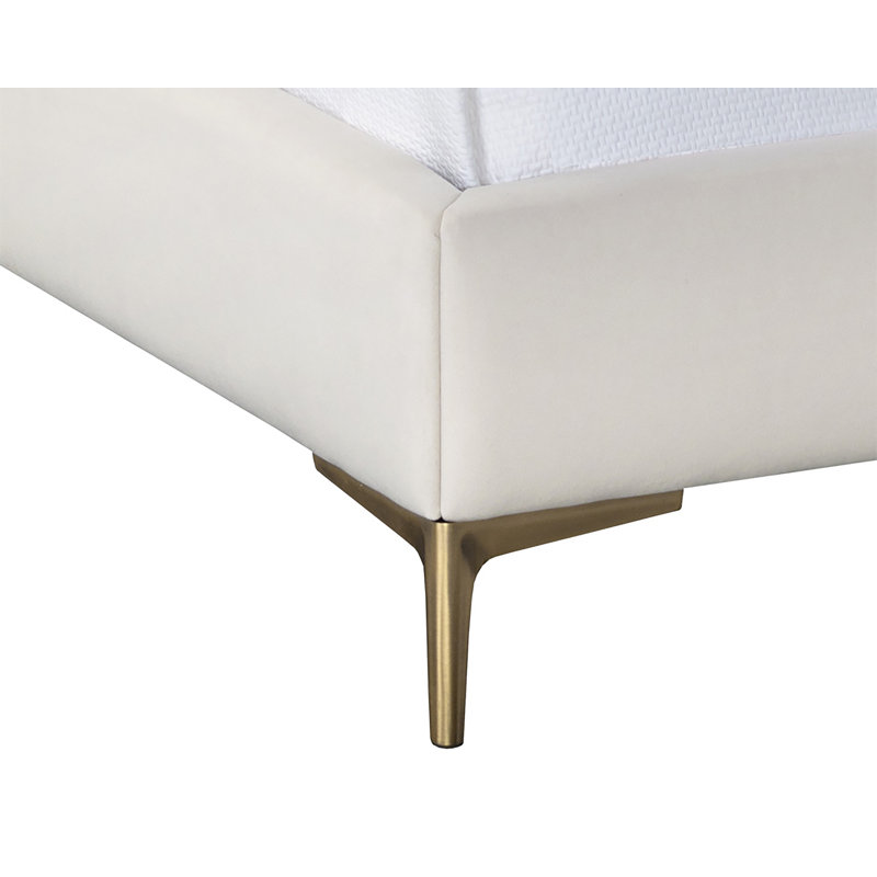 White Tufted Upholstered King Platform Bed with Metal Frame