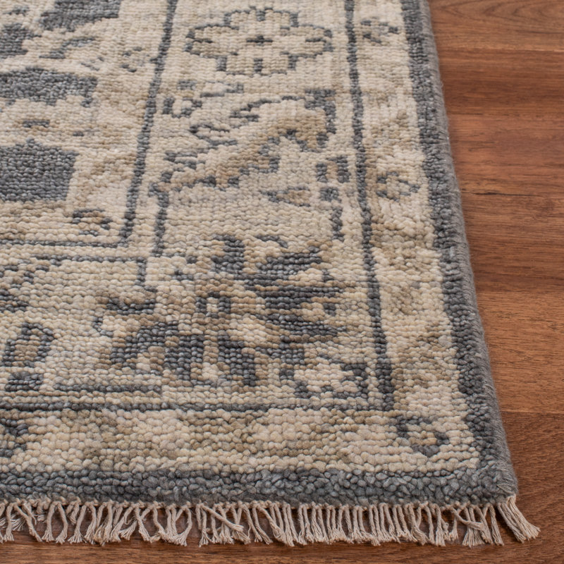 Hand-Knotted Wool Southwestern 8' x 10' Dark Grey & Beige Area Rug